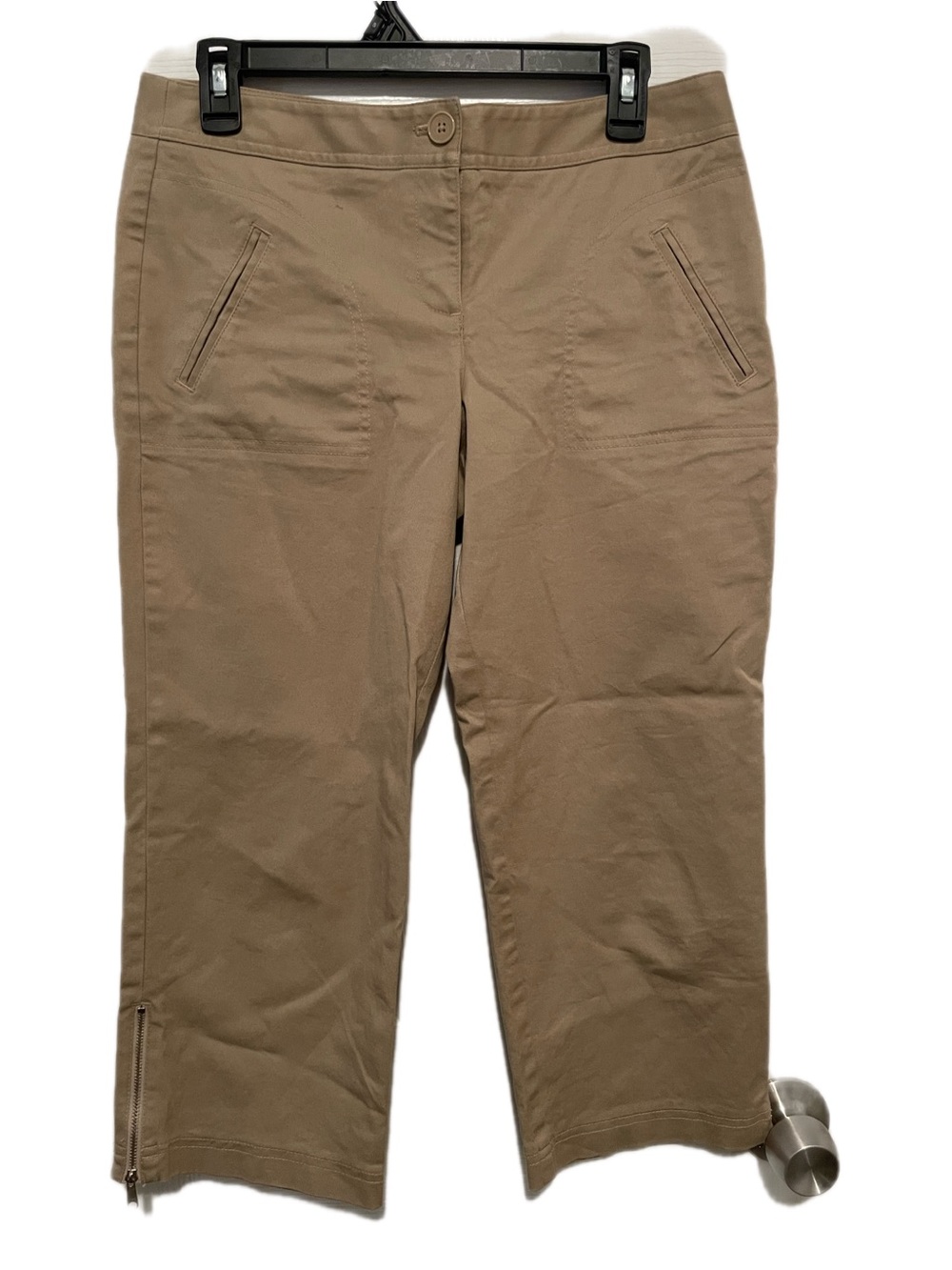 LOFT Khaki Cropped Zip-Hem Capris